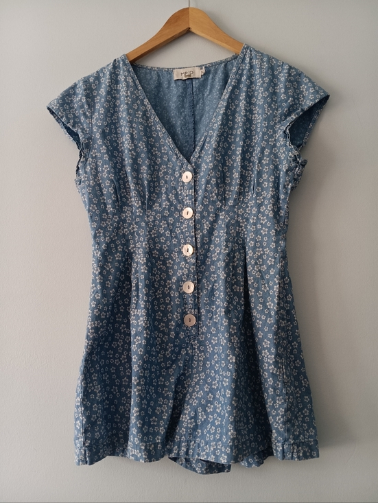 MinkPink Lazy Daze Romper XS Blue Floral Button Front V Neck Romper - Picture 2 of 7